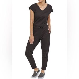 Patagonia Women’s Black Organic Cotton Roaming V-Neck Open Back Jumpsuit Size L